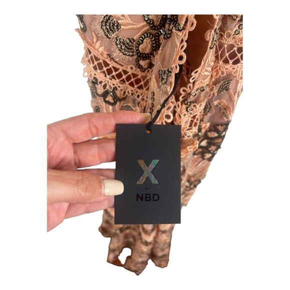 X by NBD Felicity Sequins Embroidered Midi Dress Blush Pink Party Formal Sz L - Picture 16 of 16